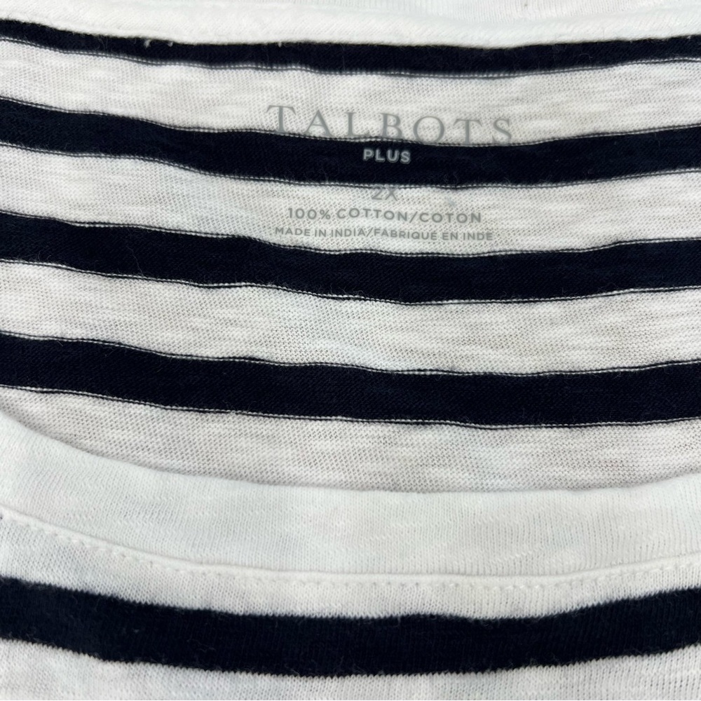 Talbots Beaded Palm Tree Navy & White Striped Short Sleeve Tee Women's Size 2X - Picture 5 of 7